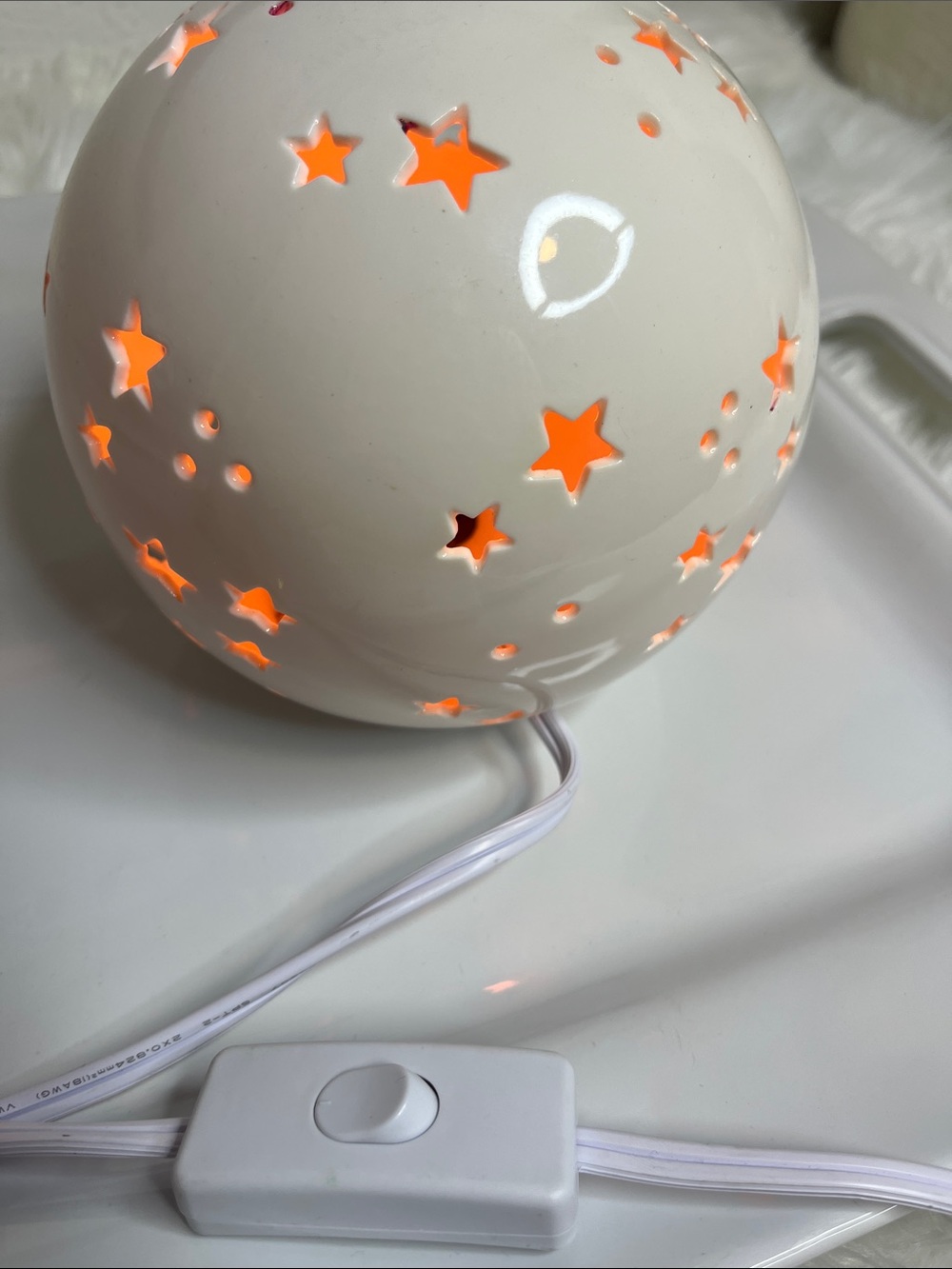 Glossy White Ceramic Star Night Light Sphere - Picture 2 of 6